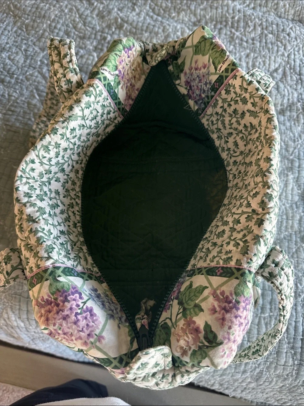 Vera Bradley Cream Quilted Tote with Green and Purple Floral Print - Picture 2 of 7
